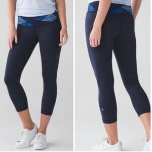 Lululemon Wunder Under Blue Patchwork Cropped Leggings